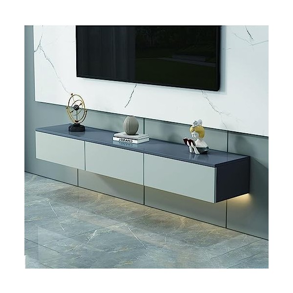 FPIGSHS Meuble TV Suspendu Bois, Console Multimédia Murale AVCE 2 Portes,Étagères De Décodeur TV, Étagère Audio/vidéo De Stoc