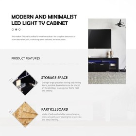 Eifizek Meuble TV LED moderne pour TV de 75 pouces, centre de divertissement avec rangement, meuble TV LED noir pour salon, c