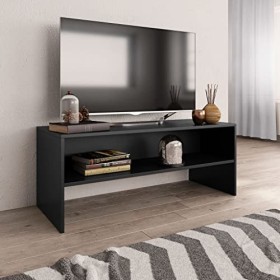 homiuse Meuble TV Noir 100x40x40 cm Aggloméré Bibliothèque Style Classique Support de TV Table TV Meuble Salon Armoire TV Cha