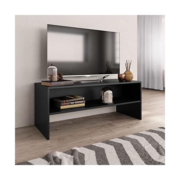 homiuse Meuble TV Noir 100x40x40 cm Aggloméré Bibliothèque Style Classique Support de TV Table TV Meuble Salon Armoire TV Cha