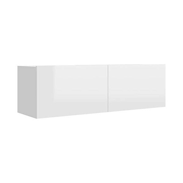 SKM Meuble TV Blanc Brillant 100x30x30 cm Aggloméré