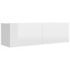 SKM Meuble TV Blanc Brillant 100x30x30 cm Aggloméré