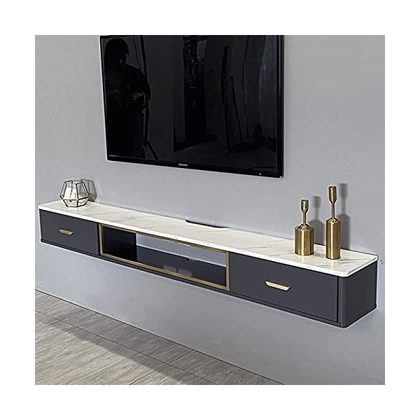 EsEntL Meuble TV Flottant, Console Multimédia Murale avec 2 Tiroirs, Étagère Vidéo Murale, Meuble TV, MDF + Bois Massif/B/120