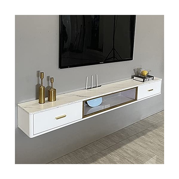 EsEntL Meuble TV Flottant, Console Multimédia Murale avec 2 Tiroirs, Étagère Vidéo Murale, Meuble TV, MDF + Bois Massif/B/120