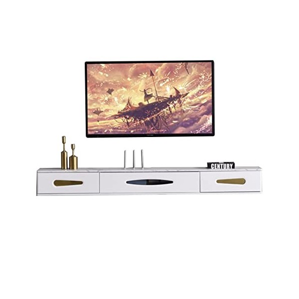 Meuble TV Mural Meuble TV Flottant Moderne, Console multimédia pour Centre de Divertissement Mural avec 2 tiroirs, étagère TV