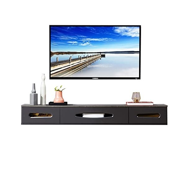 Meuble TV Mural Meuble TV Flottant Moderne, Console multimédia pour Centre de Divertissement Mural avec 2 tiroirs, étagère TV