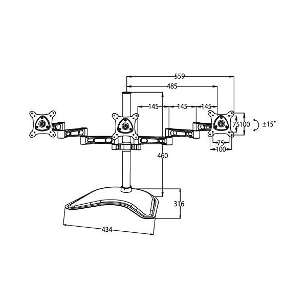 Bras de Table avec Base pour Trois Films jusquà 15 kg de 13" à 21" jusquà 100 x 100