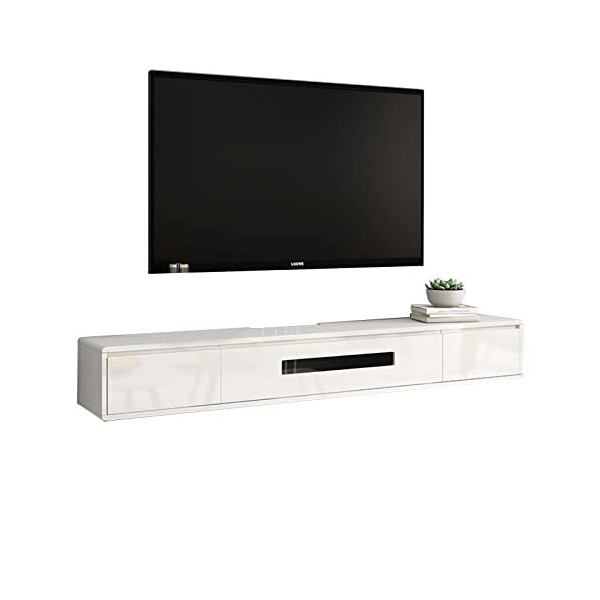 Meuble TV Flottant Mural pour Centre de Divertissement multimédia avec 3 espaces de Rangement, Meuble TV Moderne pour Salon, 