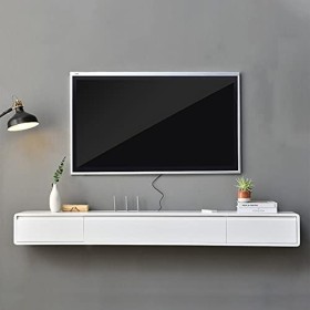 EsEntL Meuble TV Mural Console multimédia Murale avec 2 tiroirs, Meuble TV Mural Flottant Blanc 120/140 cm, étagère TV Flotta
