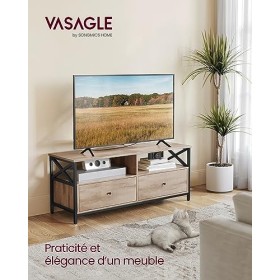 VASAGLE Meuble TV pour Télévision jusquà 55 Pouces, Support Télé, Longueur 120 cm, 2 Tiroirs, 2 Étagères, 40 x 120 x 50 cm, 