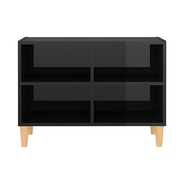 Wakects Meuble TV facile à monter - Longue durée de vie - 4 compartiments avec pieds - Noir brillant