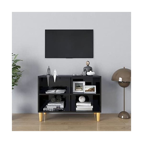 Wakects Meuble TV facile à monter - Longue durée de vie - 4 compartiments avec pieds - Noir brillant