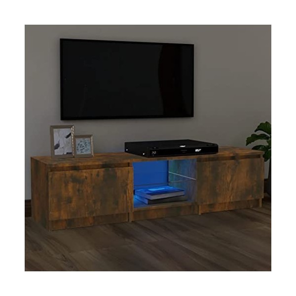 vidaXL Meuble TV avec lumières LED Chêne fumé 140x40x35,5 cm