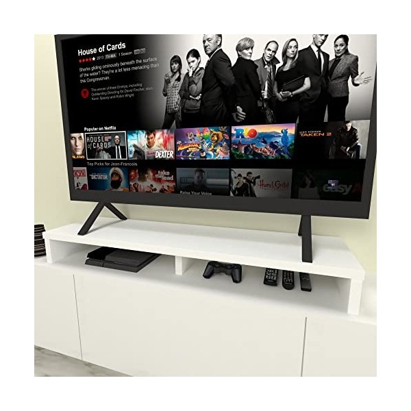 Henor Rehausse TV en Bois FSC® Double 130 x 35 x 15 cm Blanc Mat. Supporte +100 kg.