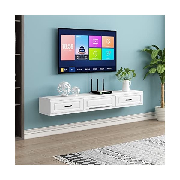 Meuble TV Mural Meuble TV Flottant Moderne, Centre de Divertissement Mural avec câble, Support de décodeur pour Salon, Chambr