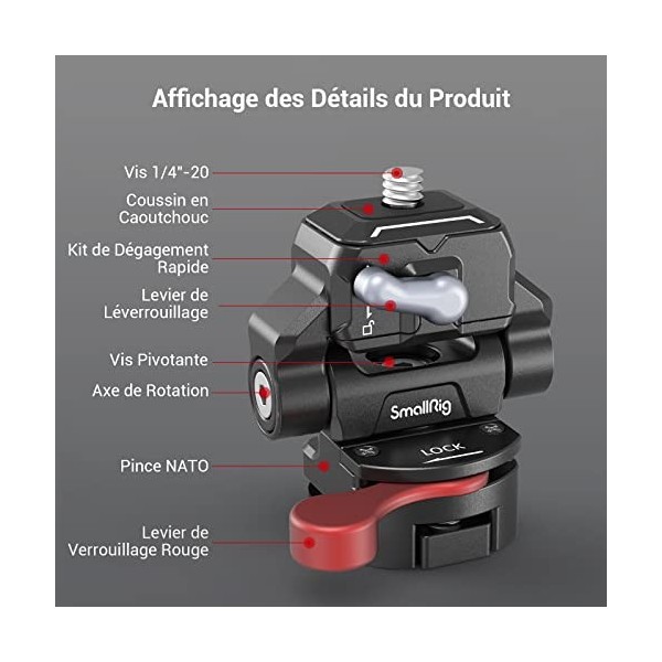 SMALLRIG Support de Moniteur à Encastrer, HawkLock Mini Support de Moniteur à Dégagement Rapide avec Pince NATO, Support de M