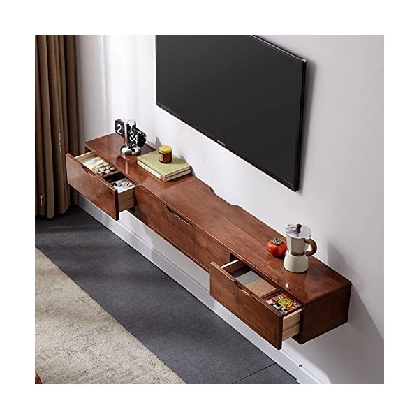 EsEntL Meuble TV Mural Meuble TV Flottant Mural - Meuble TV en Bois Massif Unité Centrale de Divertissement, Étagère de Range