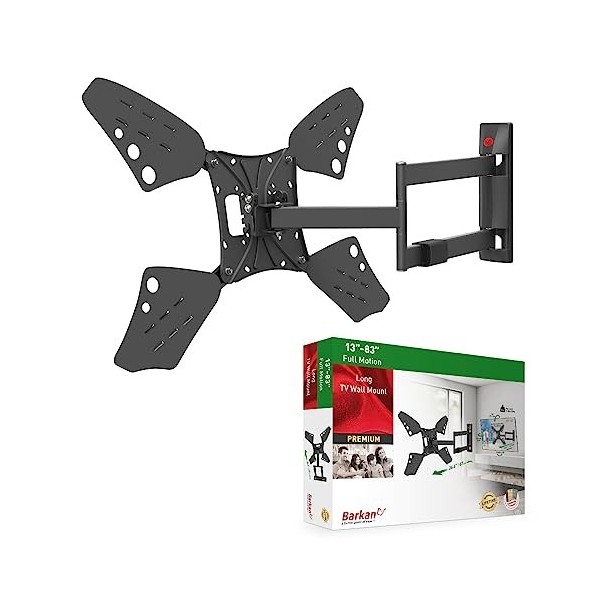 Barkan Longueur 67cm Support TV Mural pour écrans 13-80 Pouces, Inclinable et orientable, Mouvement Complet, Poids Max. 50Kg,