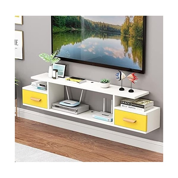 Meuble TV Flottant, Console Multimédia TV Murale Meuble TV Flottant avec Étagère de Rangement Ouverte, Étagère Murale pour Me