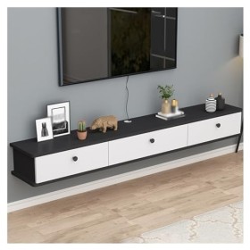 Meuble TV Flottant Wall Stand avec Prise de Courant Murale Multimédia de la Console avec Le Câble Trous, Moderne Centre de Di