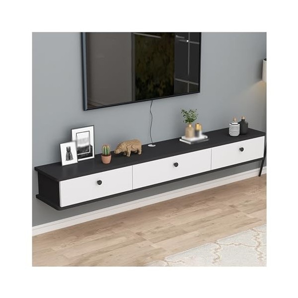 Meuble TV Flottant Wall Stand avec Prise de Courant Murale Multimédia de la Console avec Le Câble Trous, Moderne Centre de Di