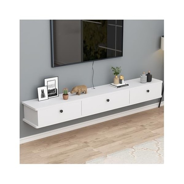 Meuble TV Flottant Wall Stand avec Prise de Courant Murale Multimédia de la Console avec Le Câble Trous, Moderne Centre de Di