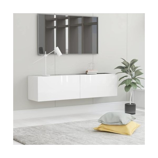 vidaXL Meuble TV en aggloméré blanc brillant 120 x 30 x 30 cm