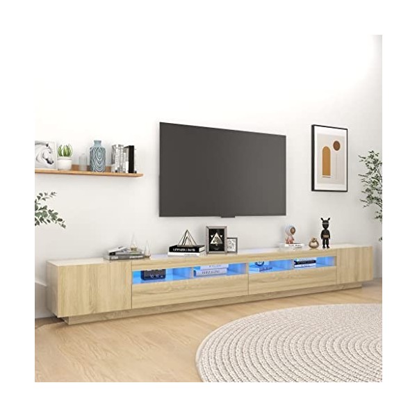 Higsose Meuble TV Salon avec Lumières LED RVB Chêne Sonoma 300x35x40 cm Aggloméré Armoire Multimédia Rangement Ample Ranger S