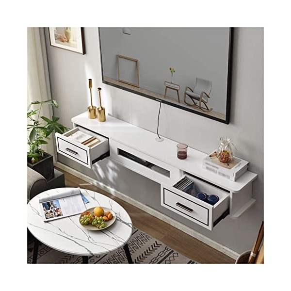 Meuble TV Flottant, Meuble TV Mural TV, Huche de Rangement de Bureau Flottante pour Console Média, avec Trous de Câble, pour 