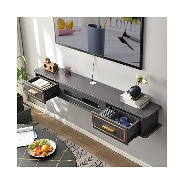 Meuble TV Flottant, Meuble TV Mural TV, Huche de Rangement de Bureau Flottante pour Console Média, avec Trous de Câble, pour 