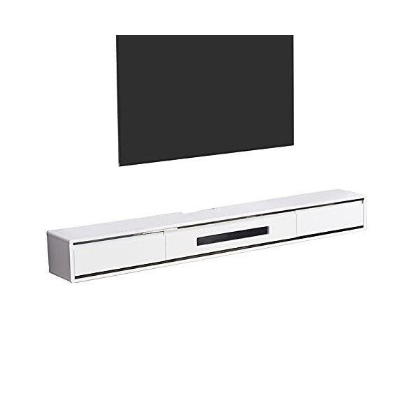 EsEntL Meuble TV MDF + Bois Massif, Console Multimédia Murale, Étagère de Composant de Meuble TV Flottant avec 2 Tiroirs, Éta