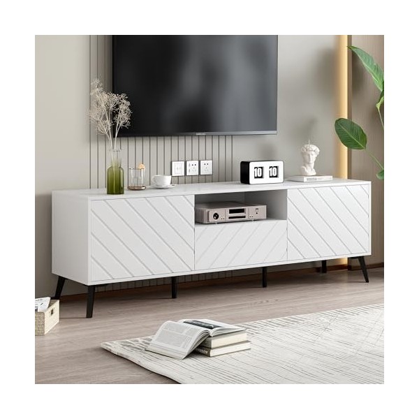 Meuble TV Lowboard Vintage 170 cm pour téléviseurs 70 Pouces, Meuble TV en Bois avec 2 Portes et 2 tiroirs, Meuble TV pour Sa