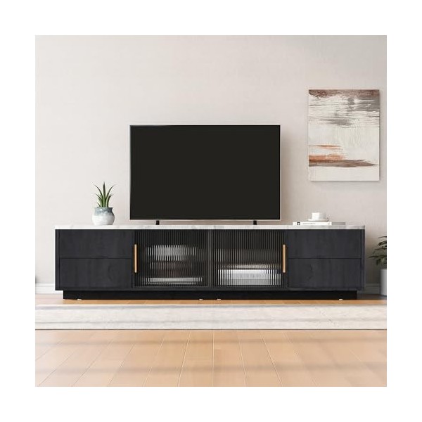 kubeier Meuble TV Gris Meuble TV Vintage Industriel - 160x40x44,5 cm Lowboard, Commode TV avec Fonction Push-to-Open Meuble T