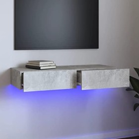 vidaXL Meuble TV avec lumières LED Gris béton 90x35x15,5 cm