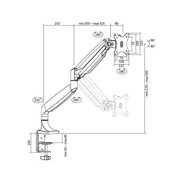 LogiLink BP0042 support décran plat pour bureau 81,3 cm 32" Pince/boulon Aluminium - Supports décrans plats pour bureau 
