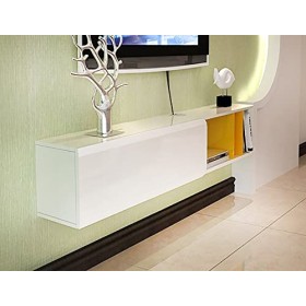 Kamnik Meuble TV Mural, Meuble TV Flottant Multifonctionnel Ultra-Mince, Support de Décodeur Mural pour Salon Chambre/Blanc /