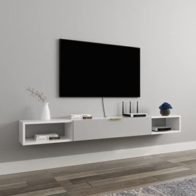 Meuble TV Flottant en Bois Étagère TV Murale Centre De Divertissement Console Média Meuble De Rangement Suspendu Huche TV Com