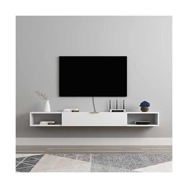 Meuble TV Flottant en Bois Étagère TV Murale Centre De Divertissement Console Média Meuble De Rangement Suspendu Huche TV Com