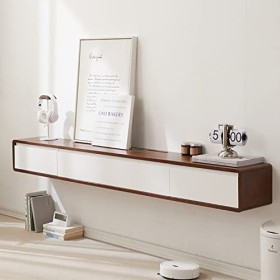 EsEntL Meuble TV Mural Étagère de Meuble TV Flottant avec 2 Tiroirs, Centre de Divertissement de Console Multimédia Murale, É