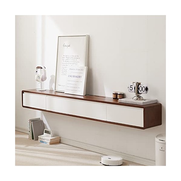 EsEntL Meuble TV Mural Étagère de Meuble TV Flottant avec 2 Tiroirs, Centre de Divertissement de Console Multimédia Murale, É