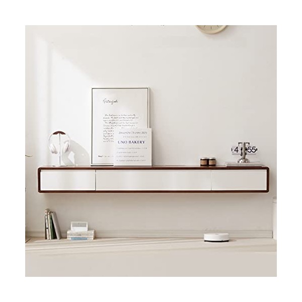 EsEntL Meuble TV Mural Étagère de Meuble TV Flottant avec 2 Tiroirs, Centre de Divertissement de Console Multimédia Murale, É