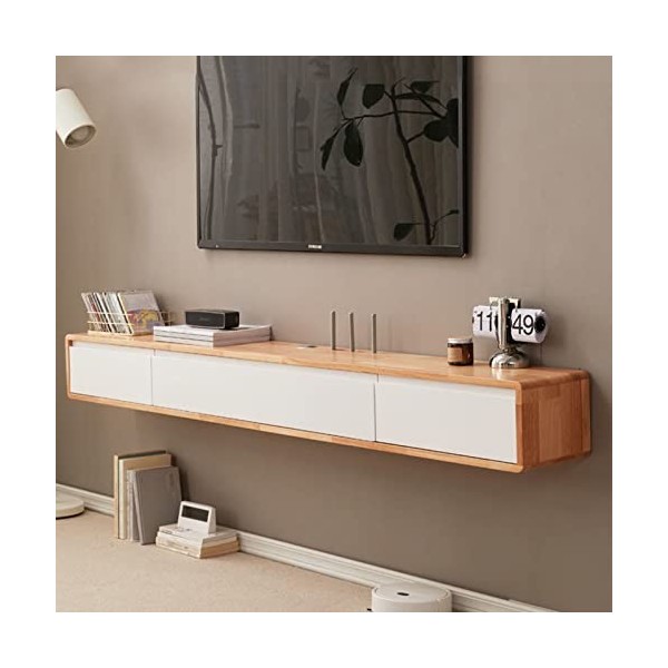 EsEntL Meuble TV Mural Étagère de Meuble TV Flottant avec 2 Tiroirs, Centre de Divertissement de Console Multimédia Murale, É