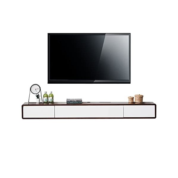 Meuble TV Mural Meuble TV Flottant Mural, étagère Murale avec 2 tiroirs, Console multimédia en Bois, Centre de Divertissement