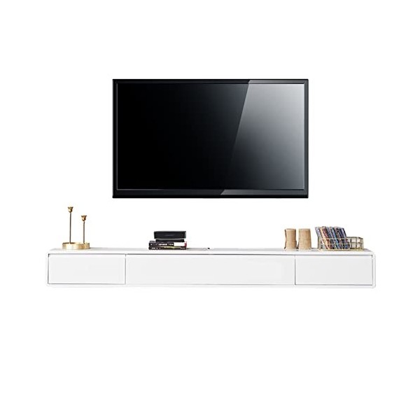 Meuble TV Mural Meuble TV Flottant Mural, étagère Murale avec 2 tiroirs, Console multimédia en Bois, Centre de Divertissement