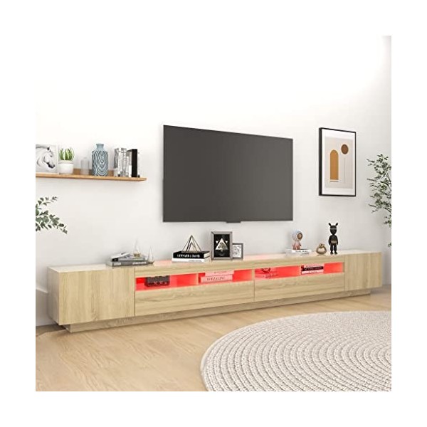 Hovothy Meuble TV avec Lumières LED RVB Chêne Sonoma 300x35x40 cm Aggloméré Décoration Salon Armoire Multimédia Rangement Amp