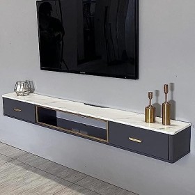 Meuble TV Flottant, Console Média Murale avec 2 Tiroirs, Étagère Vidéo Murale, Meuble TV, MDF+ Bois Massif/B/120Cm