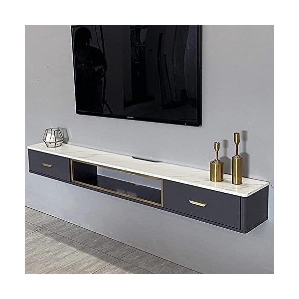 Meuble TV Flottant, Console Média Murale avec 2 Tiroirs, Étagère Vidéo Murale, Meuble TV, MDF+ Bois Massif/B/120Cm