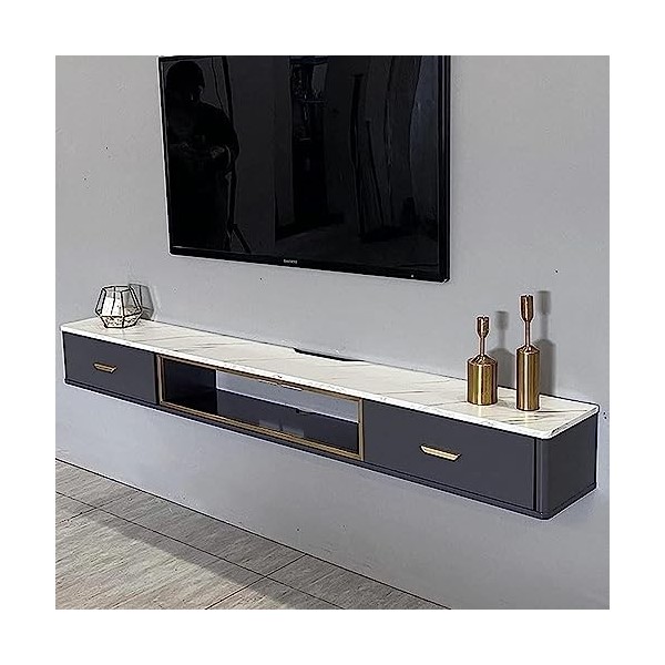 Meuble TV Flottant, Console Média Murale avec 2 Tiroirs, Étagère Vidéo Murale, Meuble TV, MDF+ Bois Massif/B/120Cm
