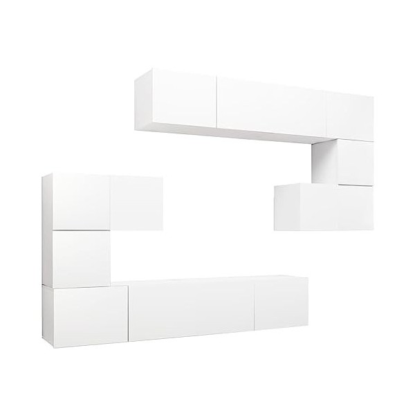 Meuble TV, Meuble TV Suspendu, Meuble télé, Meuble TV Industriel, Meuble Chambre, Ensemble de Meuble TV 8 pcs Blanc Aggloméré