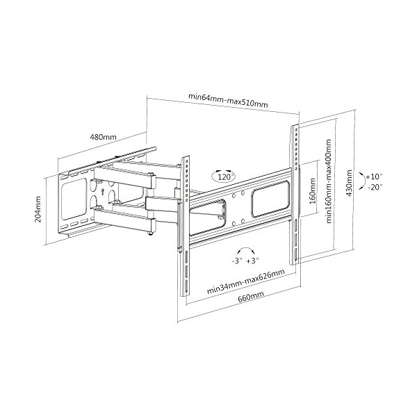 InLine 23110A Support Mural pour écran 94-178 cm 37-70" , Max. 50 kg